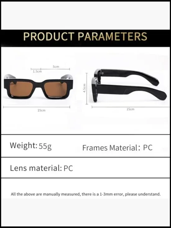 Retro Square Sunglasses with Thick Frame, UV Protection, Unisex - Picture 5 of 7